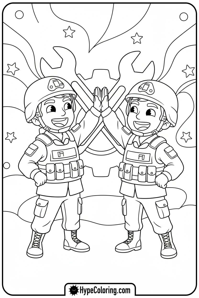 two-soldiers-high-fiving - call of duty coloring pages