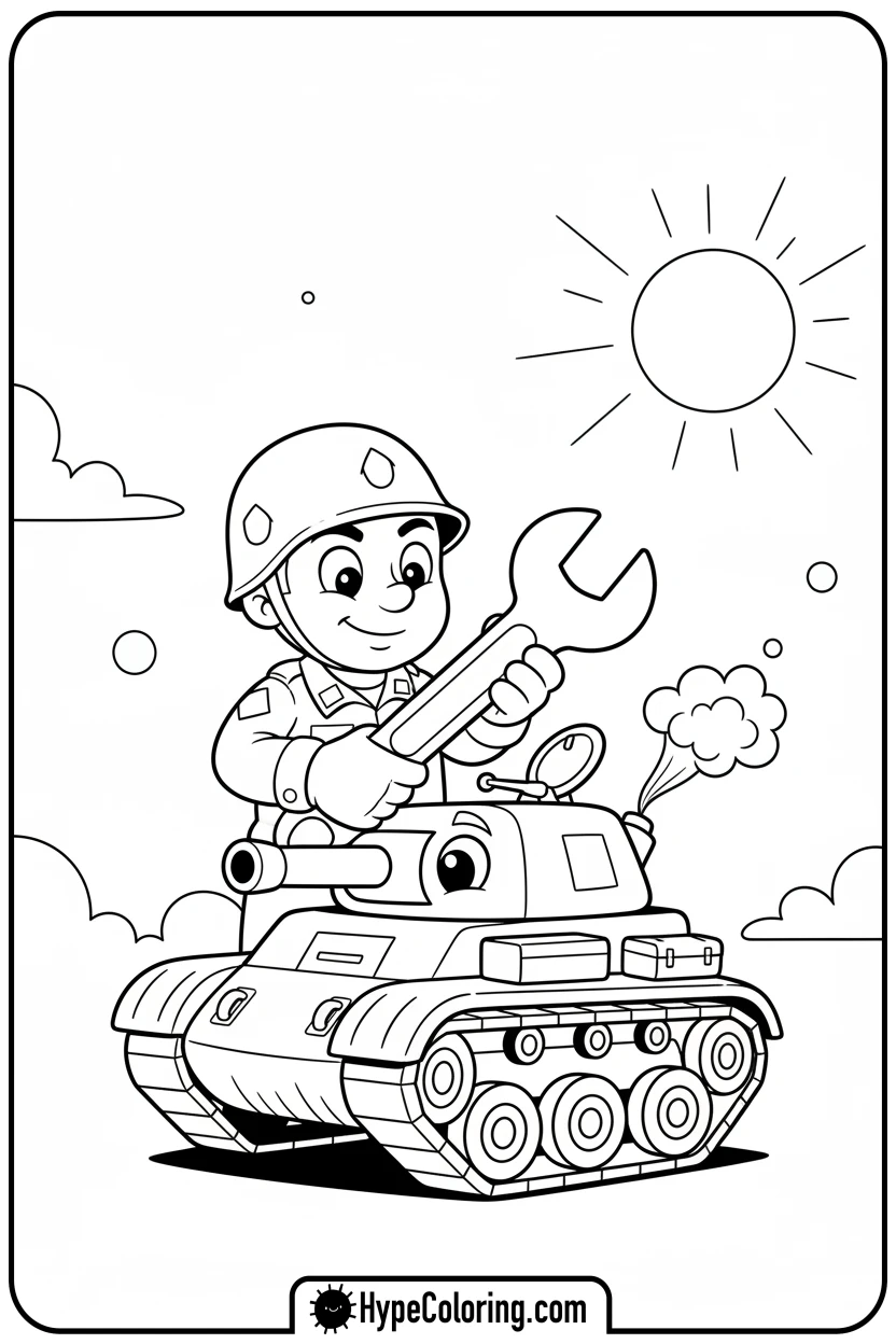 soldier-playfully-fixing-tank - call of duty coloring pages