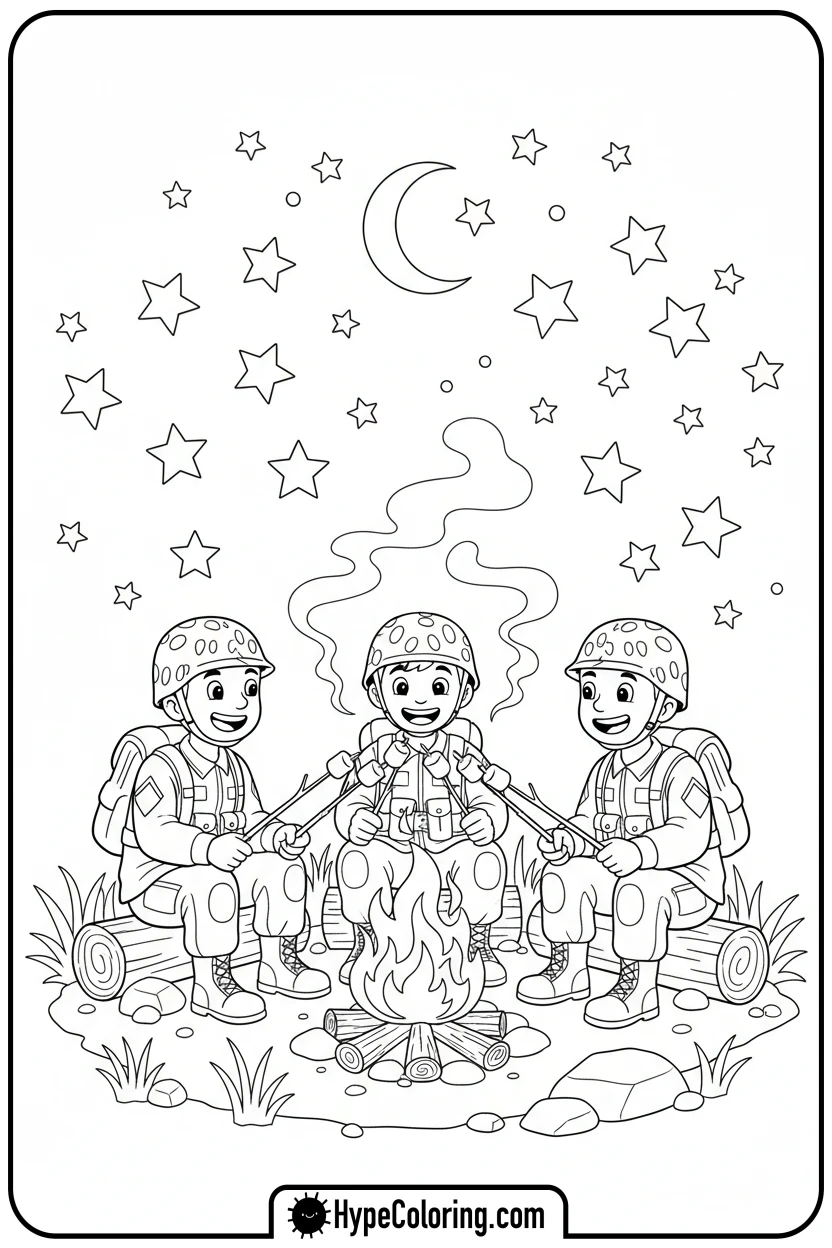 soldiers-roasting-marshmallows - call of duty coloring pages