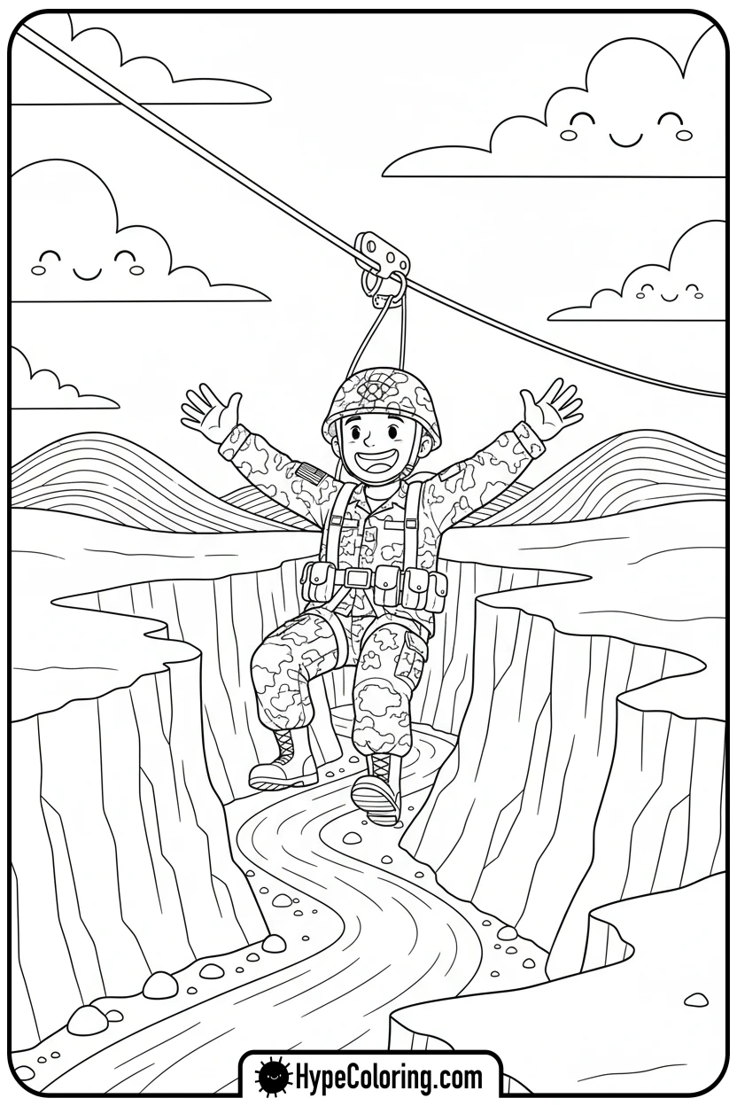 soldier-zip-lining-across-canyon - call of duty coloring pages