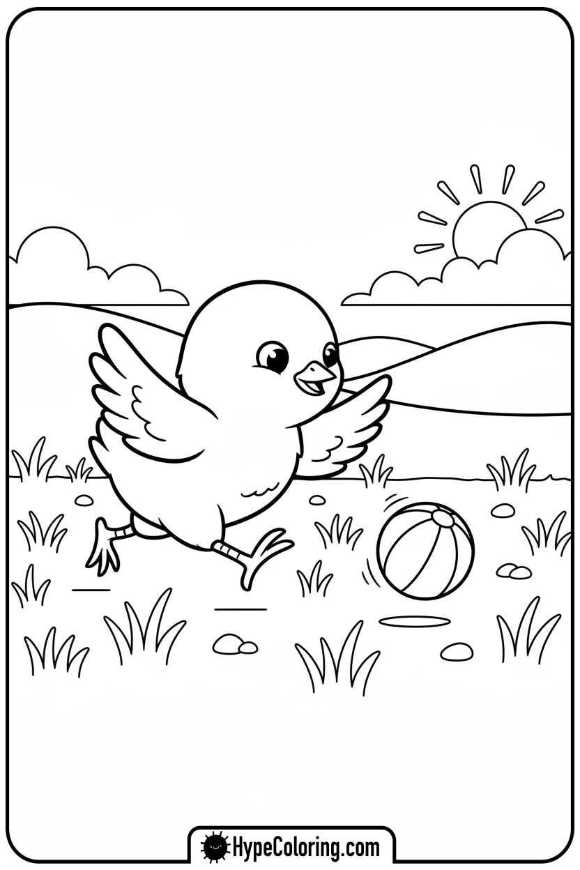chick-playing-with-ball - chick coloring pages