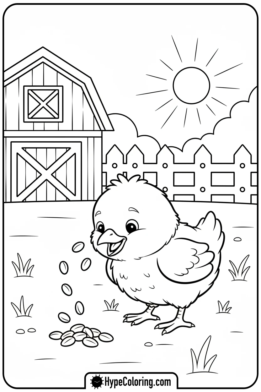 chick-eating-seeds - chick coloring pages