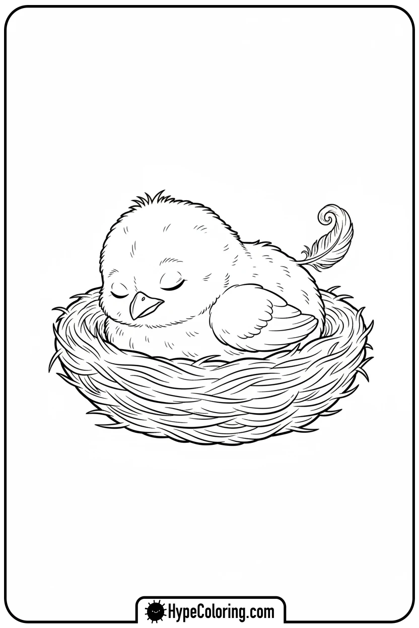 sleeping-chick-in-nest - chick coloring pages