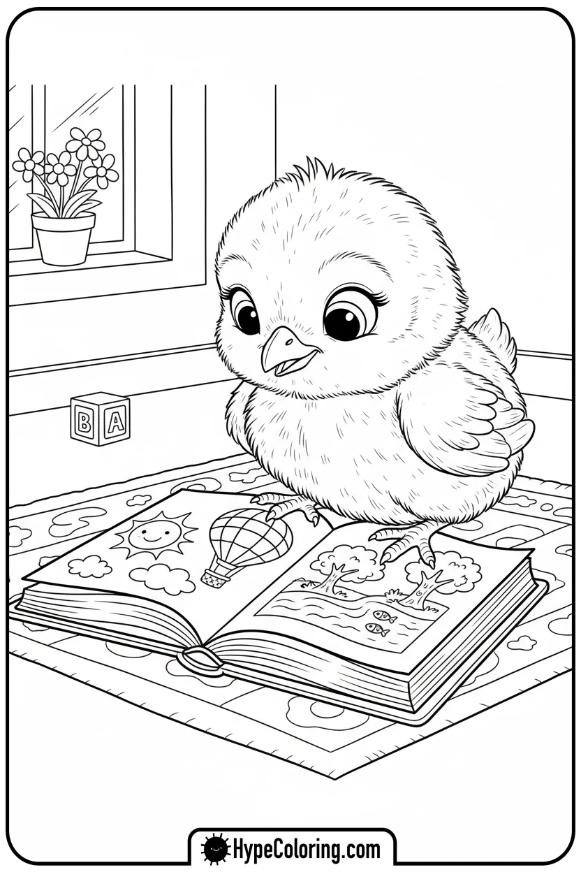 chick-reading-book - chick coloring pages
