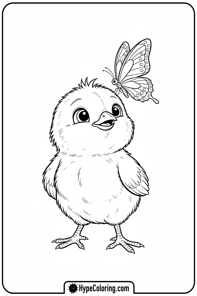 chick-with-butterfly - chick coloring pages