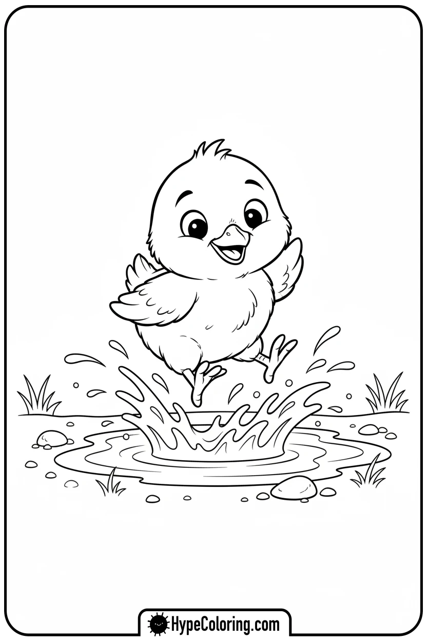 chick-splashing-in-puddle - chick coloring pages