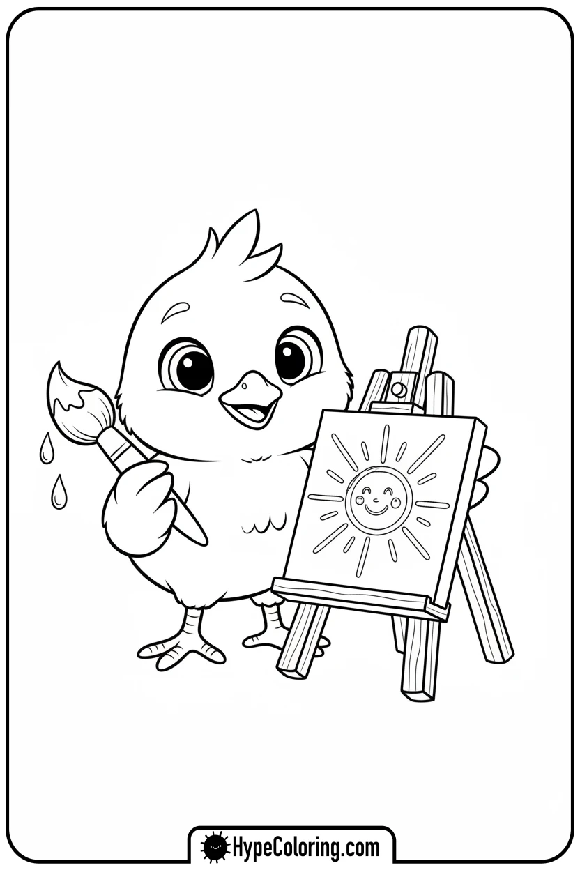 chick-painting-a-picture - chick coloring pages