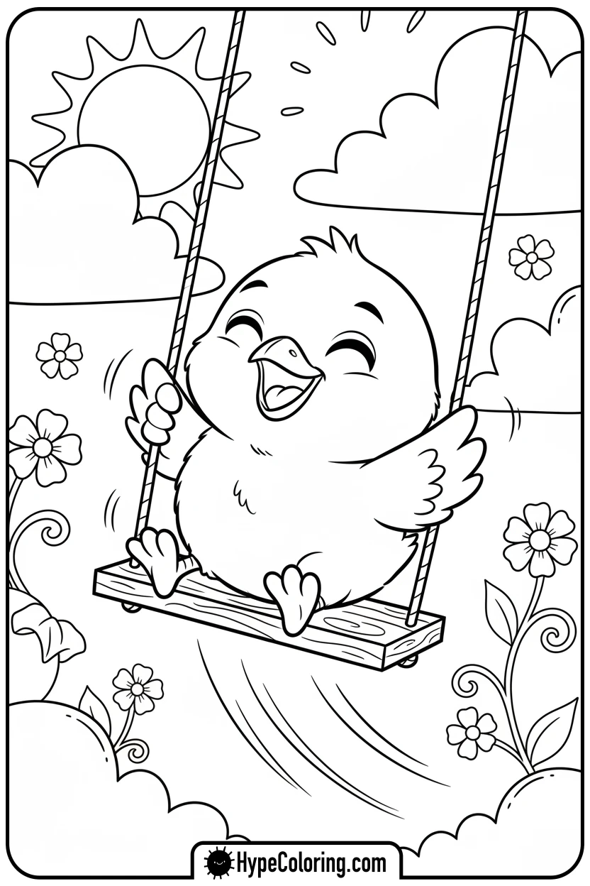 chick-on-a-swing - chick coloring pages