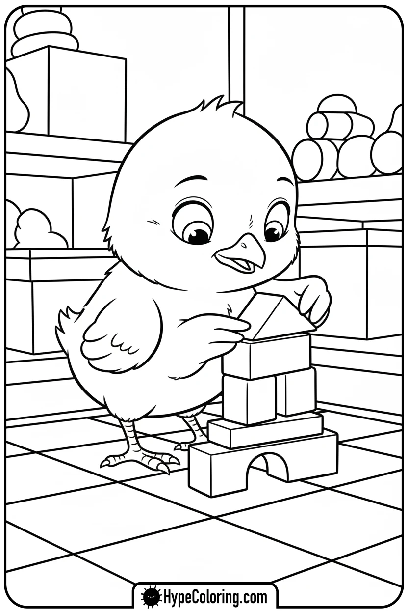 chick-building-with-blocks - chick coloring pages