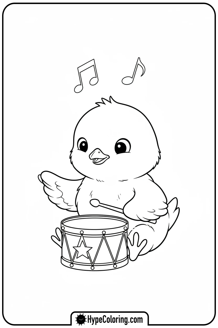 chick-playing-drum - chick coloring pages