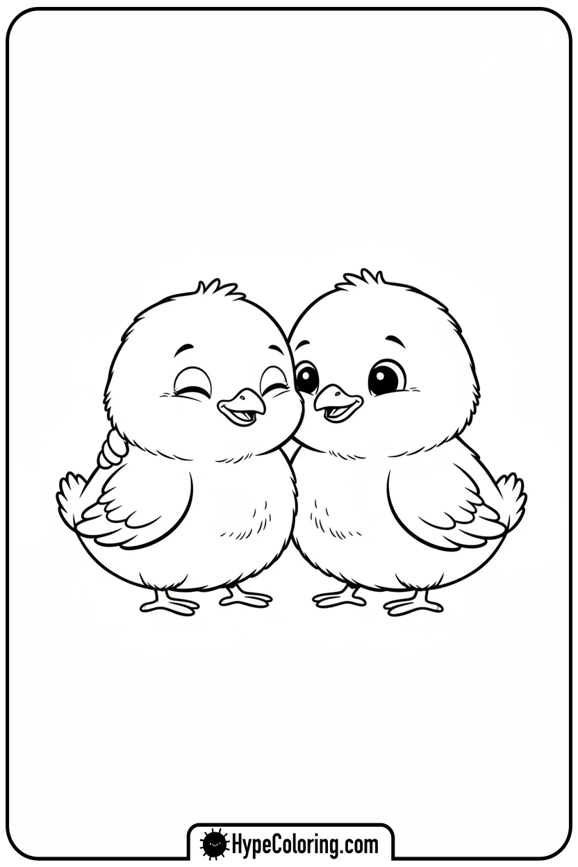 two-chicks-hugging - chick coloring pages