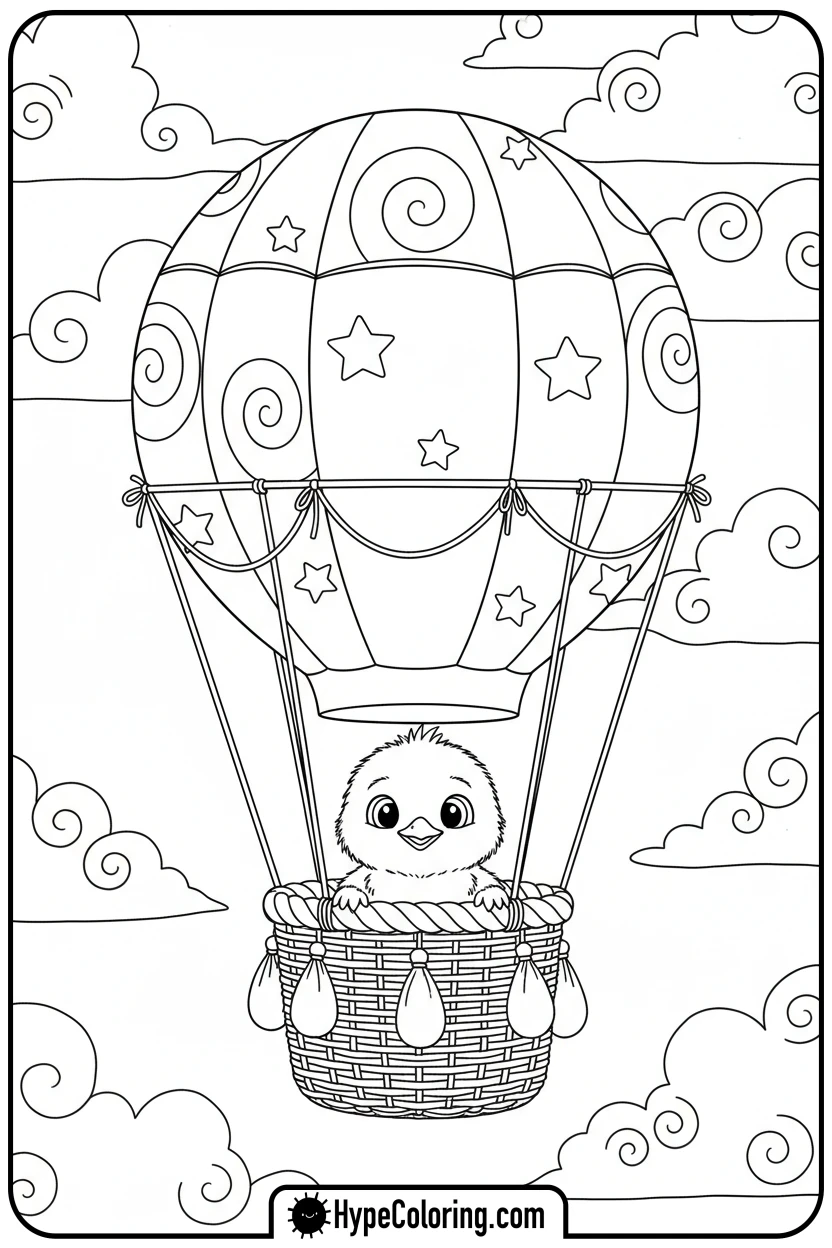 chick-in-hot-air-balloon - chick coloring pages
