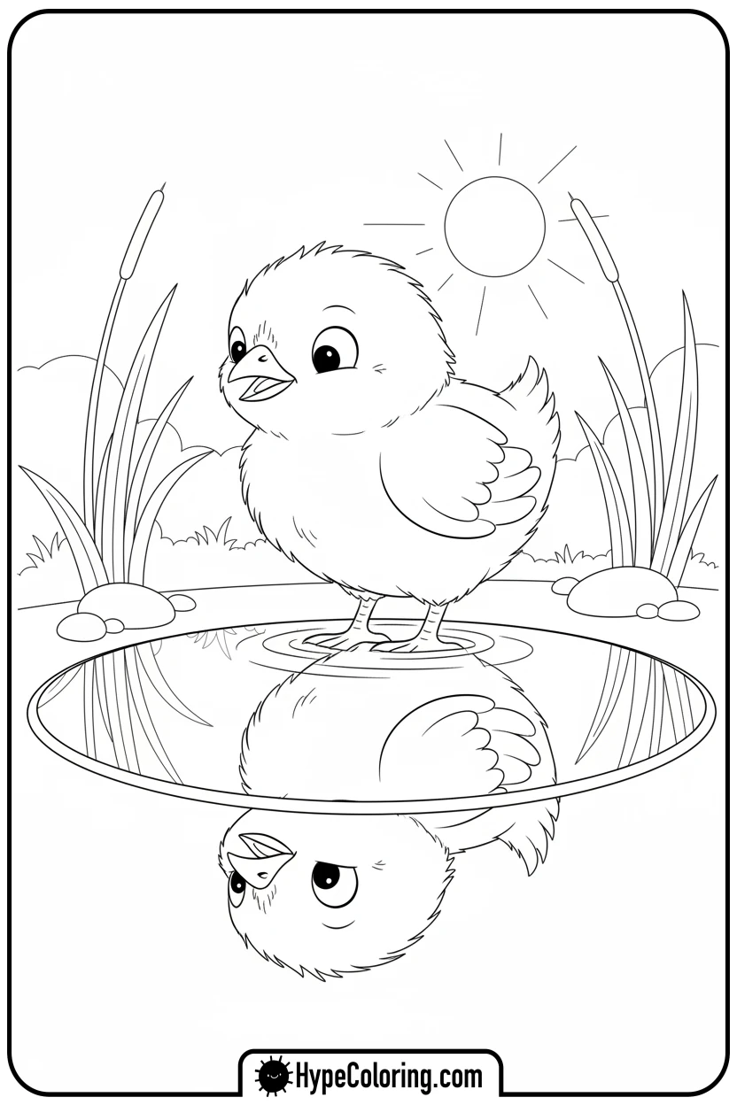 chick-looking-at-reflection - chick coloring pages