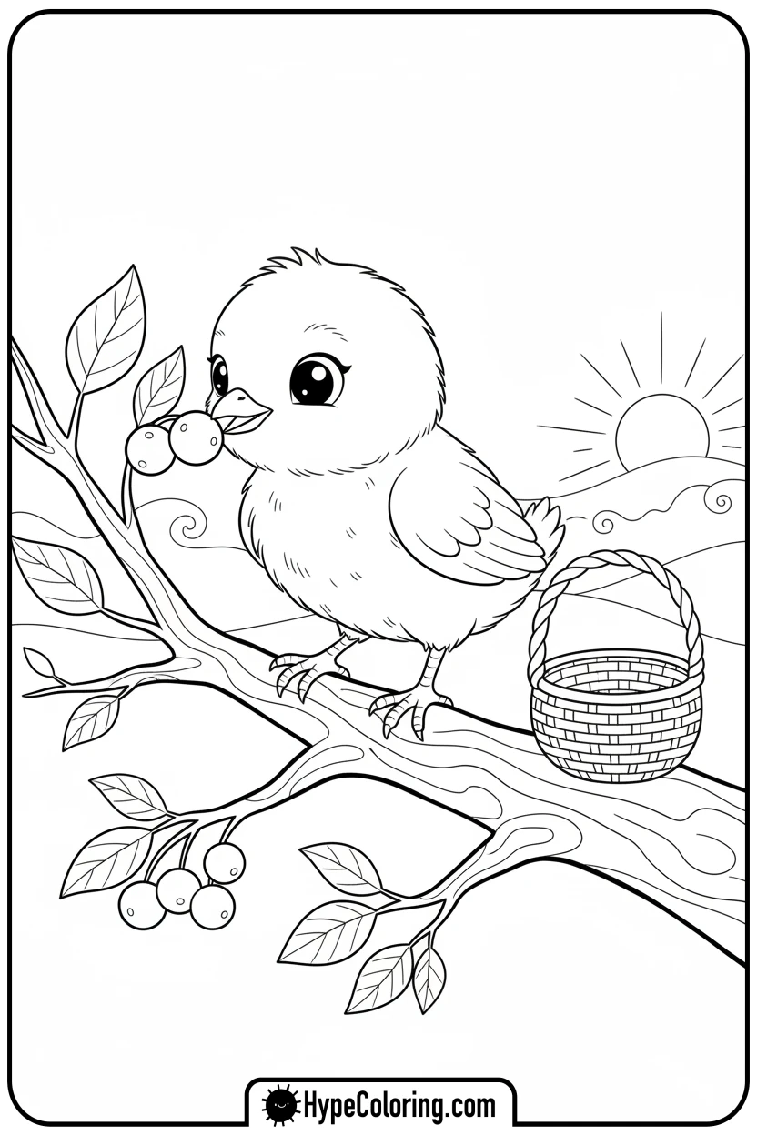 chick-picking-berries - chick coloring pages