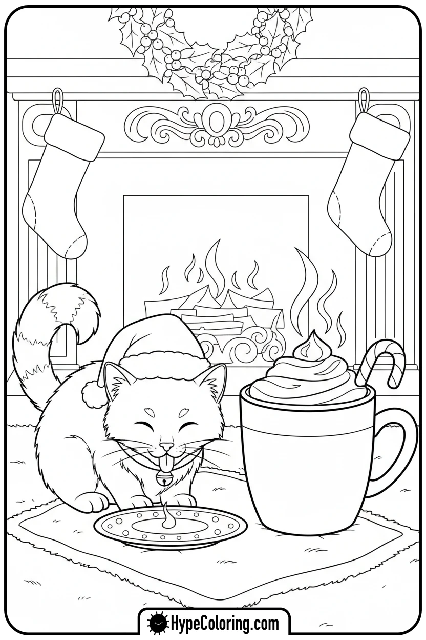 cat-drinking-milk - christmas cat coloring page