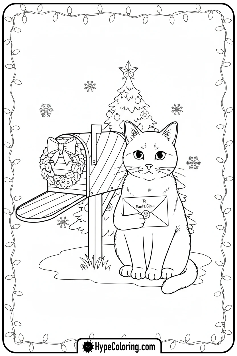 cat-with-santa-letter - christmas cat coloring page