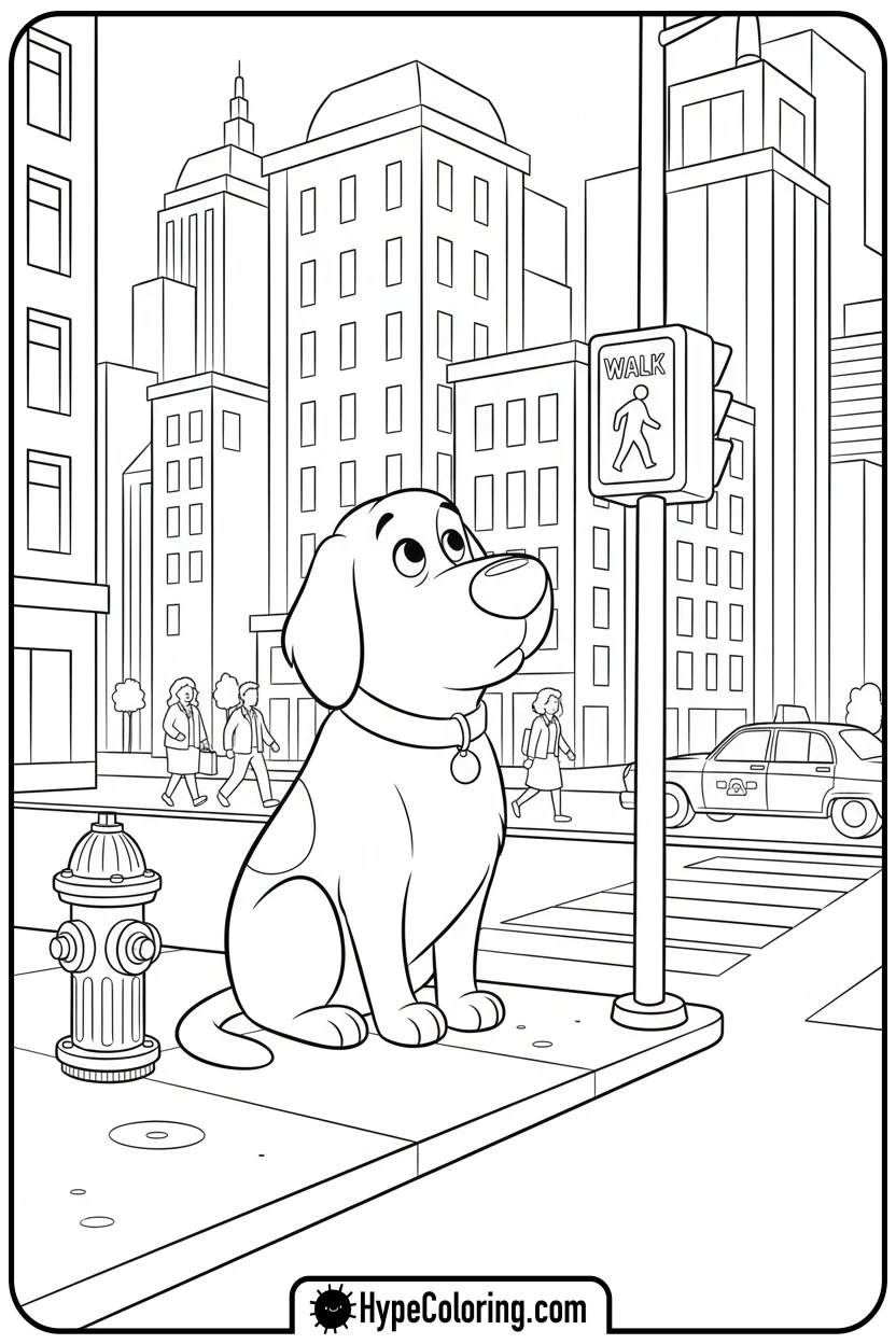 clifford-waiting-at-crosswalk - clifford the red dog coloring pages