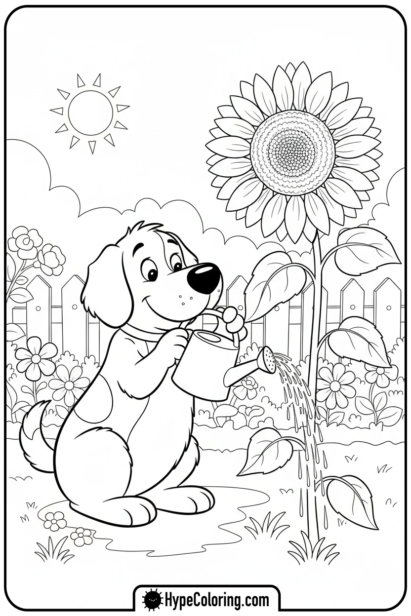clifford-watering-a-sunflower - clifford the red dog coloring pages
