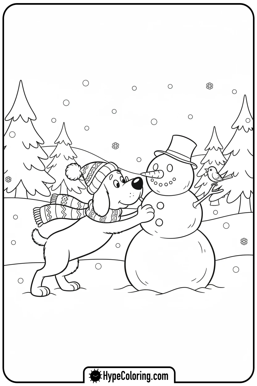 clifford-building-a-snowman - clifford the red dog coloring pages