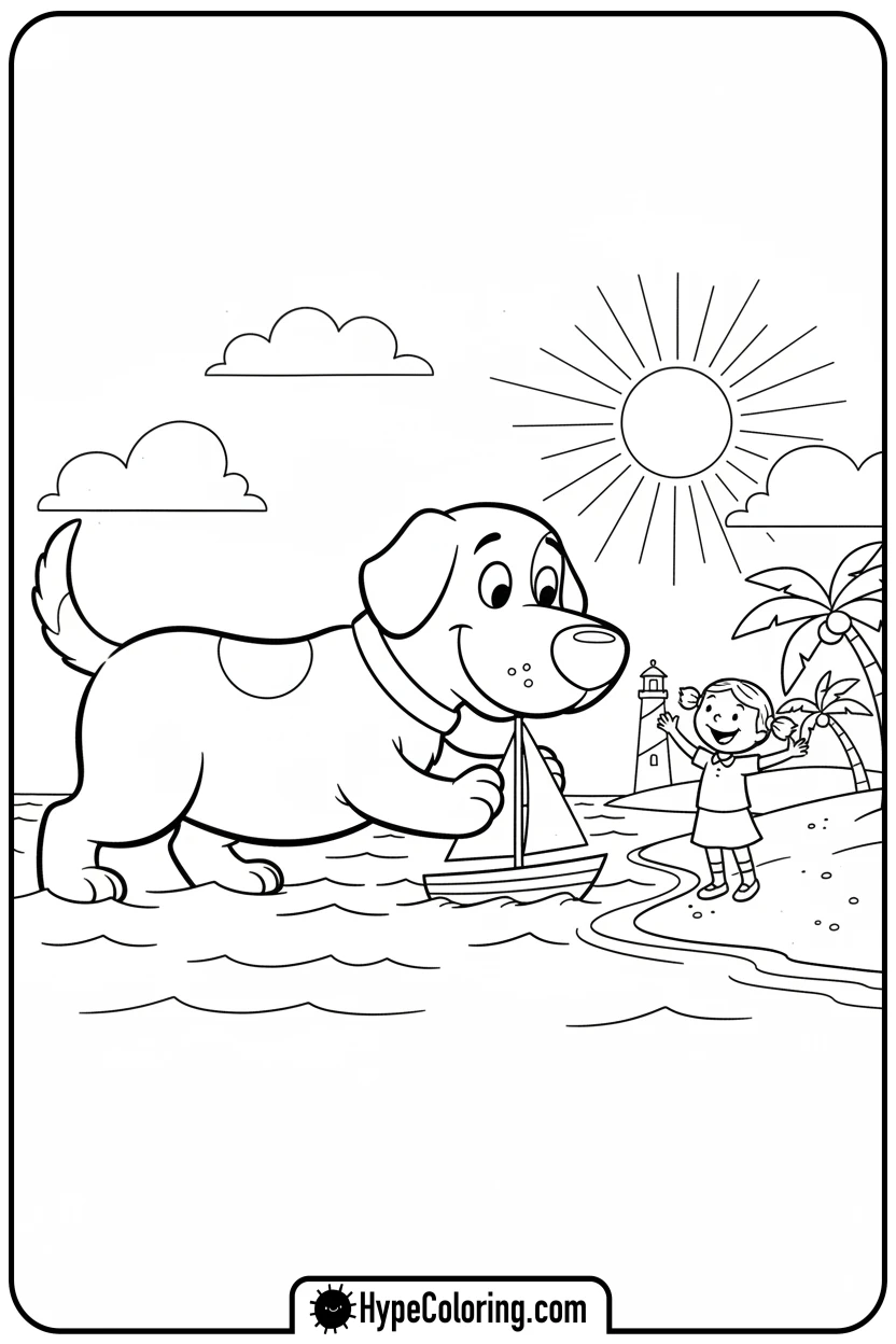 clifford-nudging-a-sailboat - clifford the red dog coloring pages