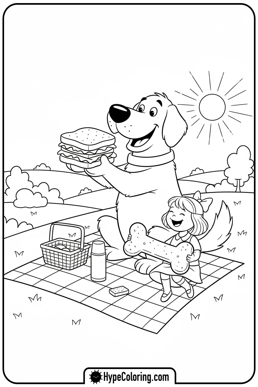 clifford-and-emily-having-picnic - clifford the red dog coloring pages