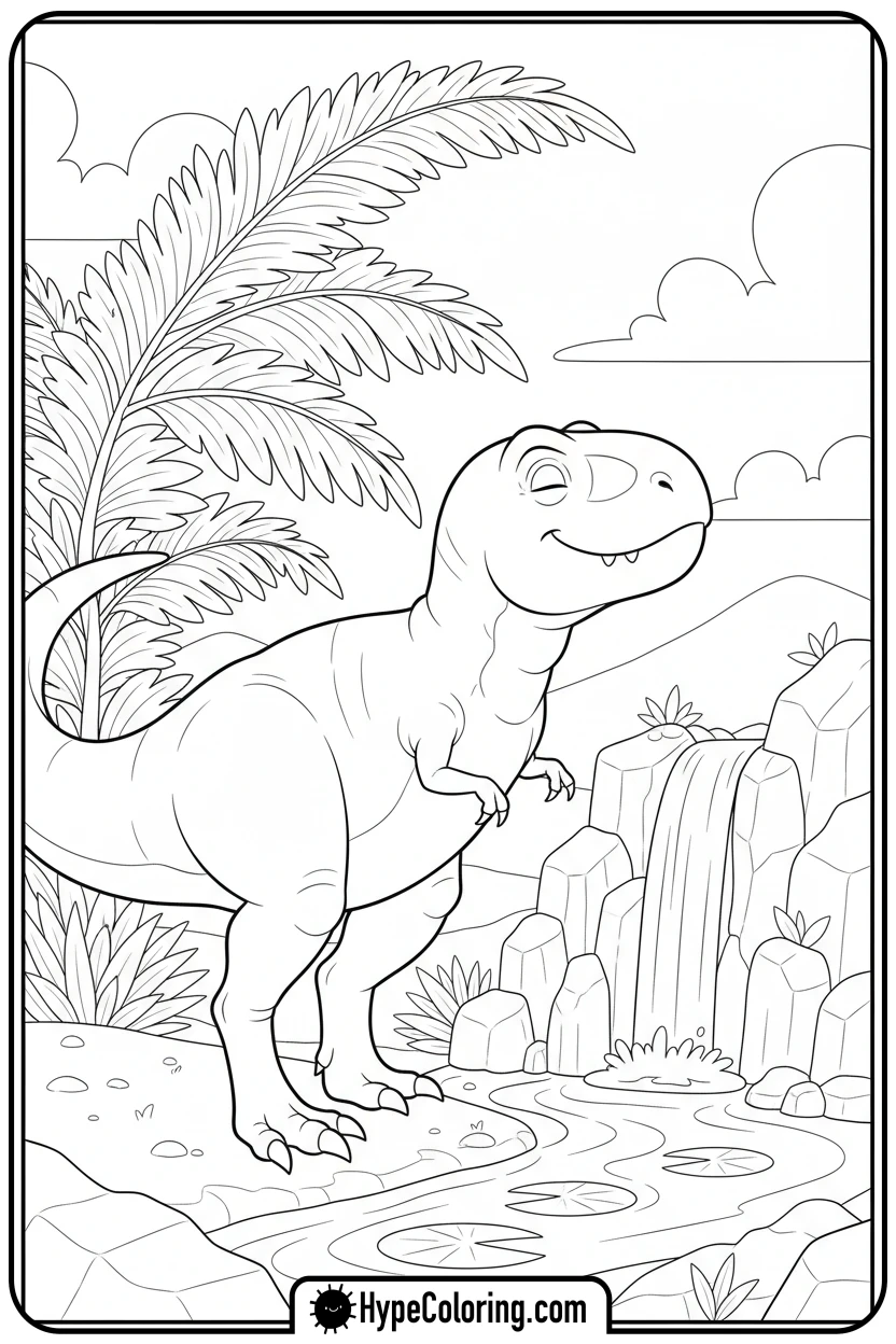 t-rex-eating-giant-leaf - t rex dinosaur coloring pages