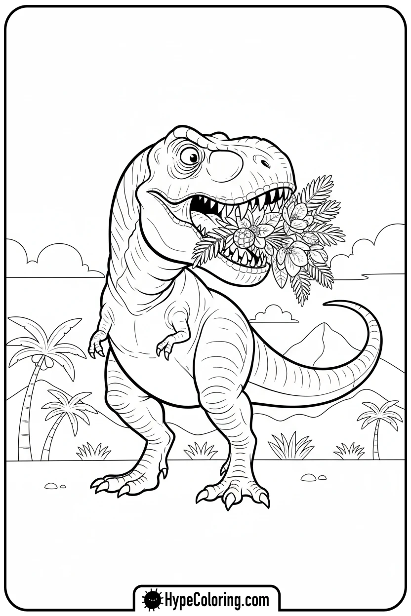 t-rex-with-flower-bouquet - t rex dinosaur coloring pages