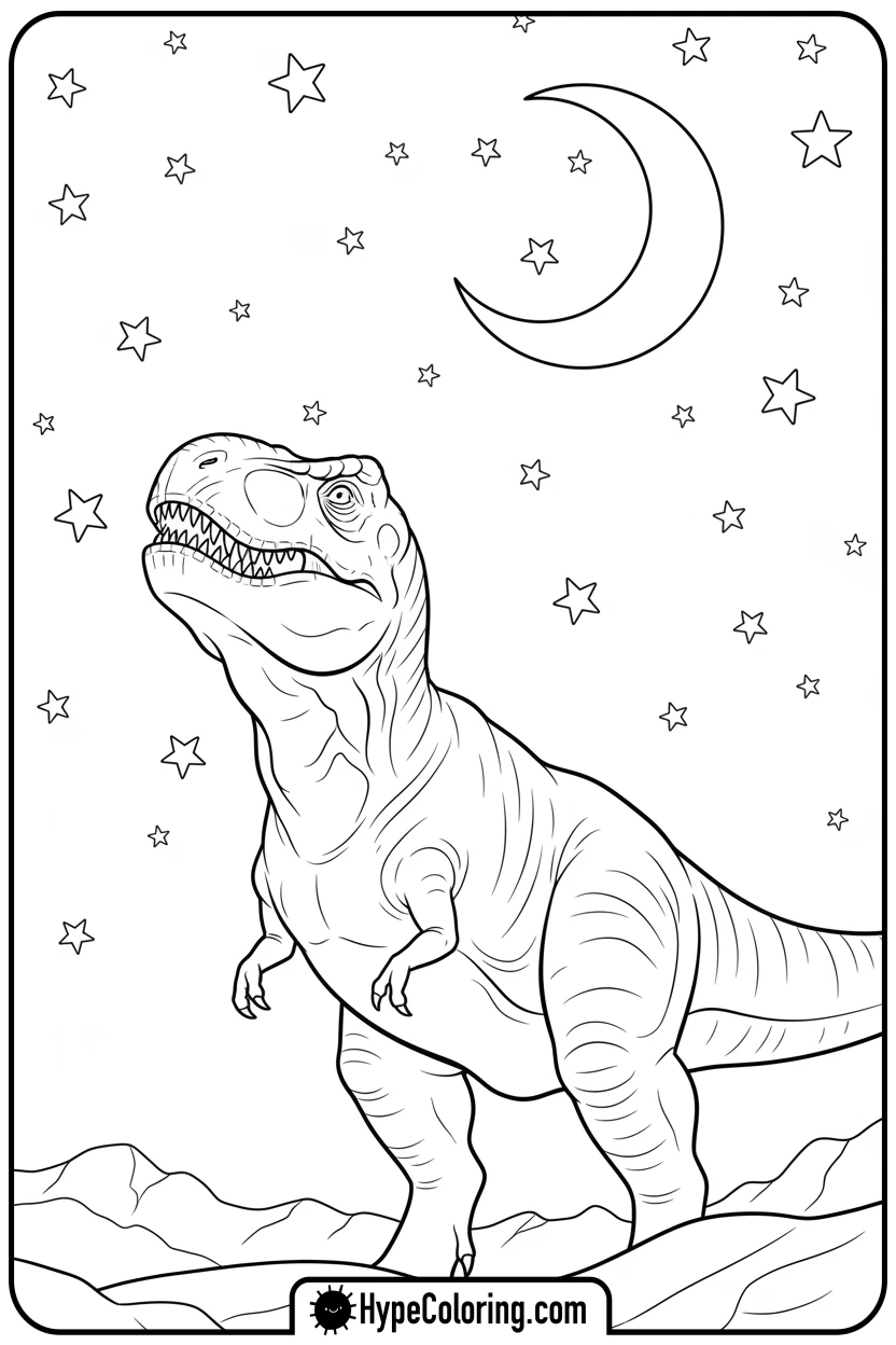 t-rex-stargazing-at-night - t rex dinosaur coloring pages