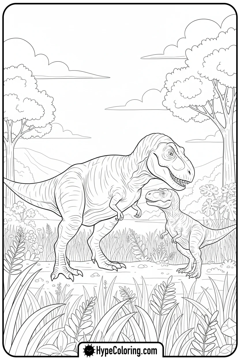 adult-and-baby-t-rex-nuzzling - t rex dinosaur coloring pages