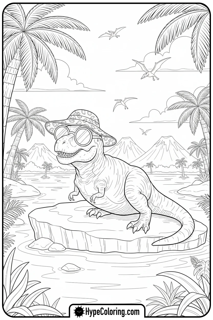 t-rex-relaxing-with-sunglasses - t rex dinosaur coloring pages