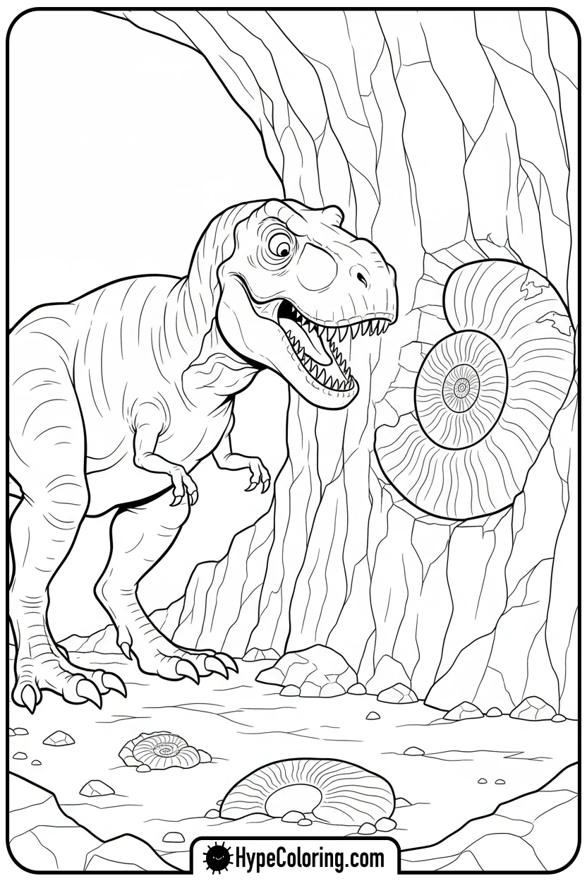t-rex-discovering-fossil - t rex dinosaur coloring pages