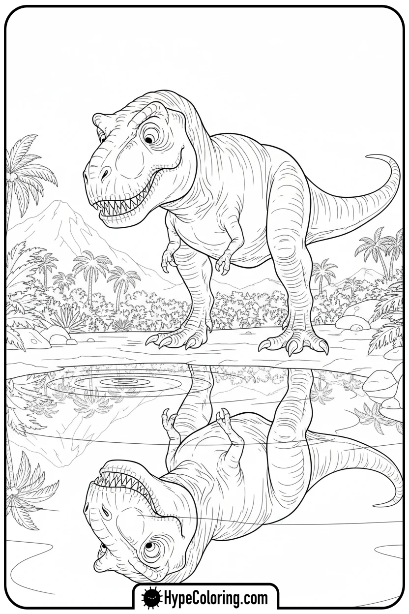 t-rex-looking-at-reflection - t rex dinosaur coloring pages