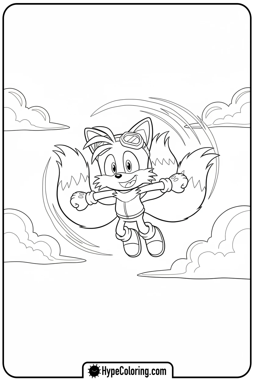 Click to download PDF tails-flying-happily - tails color page