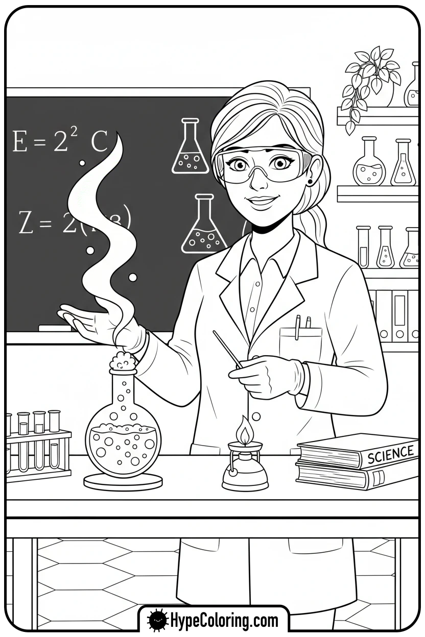 teacher-doing-science-experiment - teacher appreciation coloring page