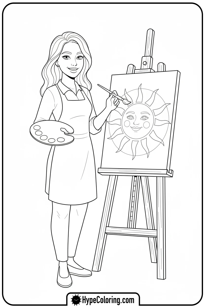 teacher-with-easel-and-paintbrush - teacher appreciation coloring page