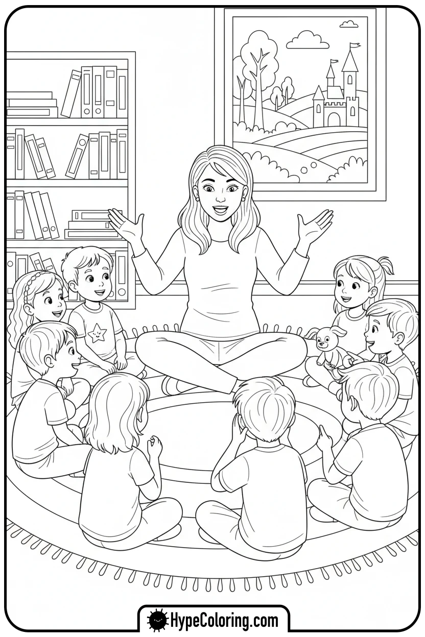 teacher-telling-story-to-kids - teacher appreciation coloring page