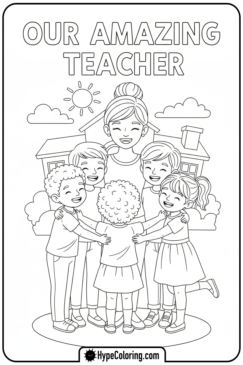 kids-giving-teacher-group-hug - teacher appreciation coloring page