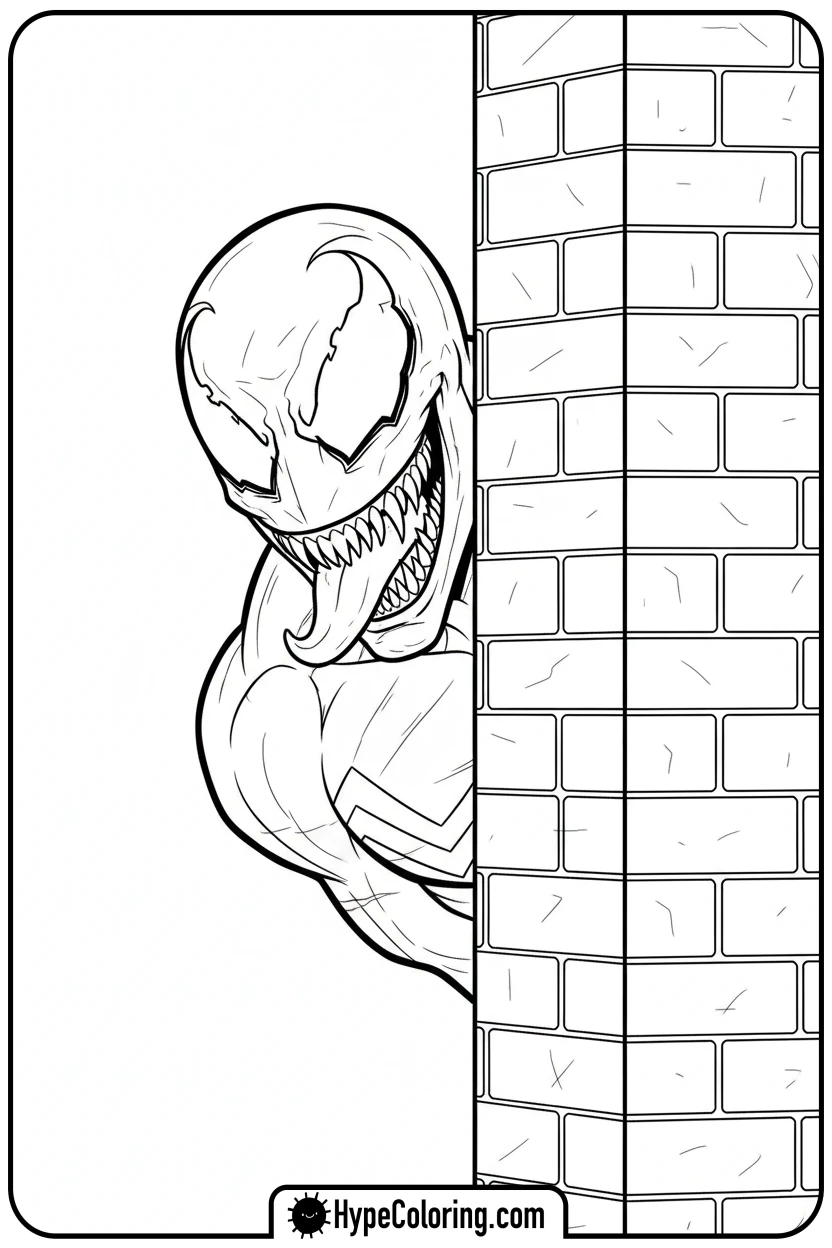venom-peeking-from-corner - venom coloring page