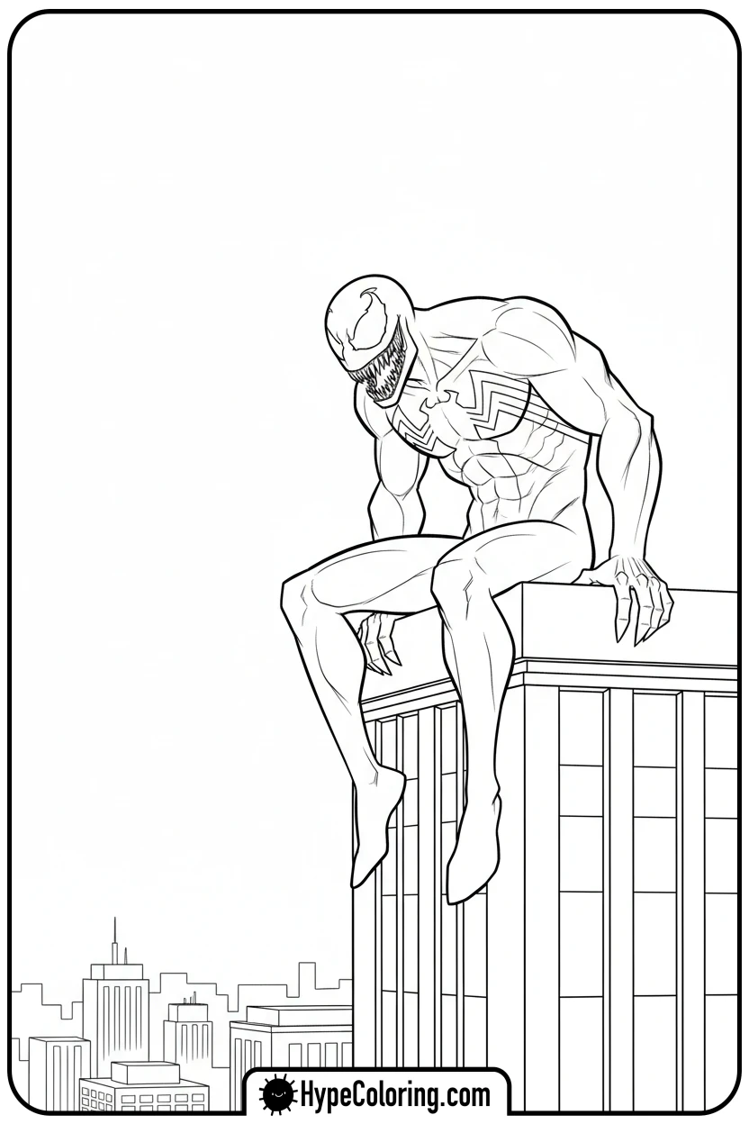 venom-sitting-on-building - venom coloring page
