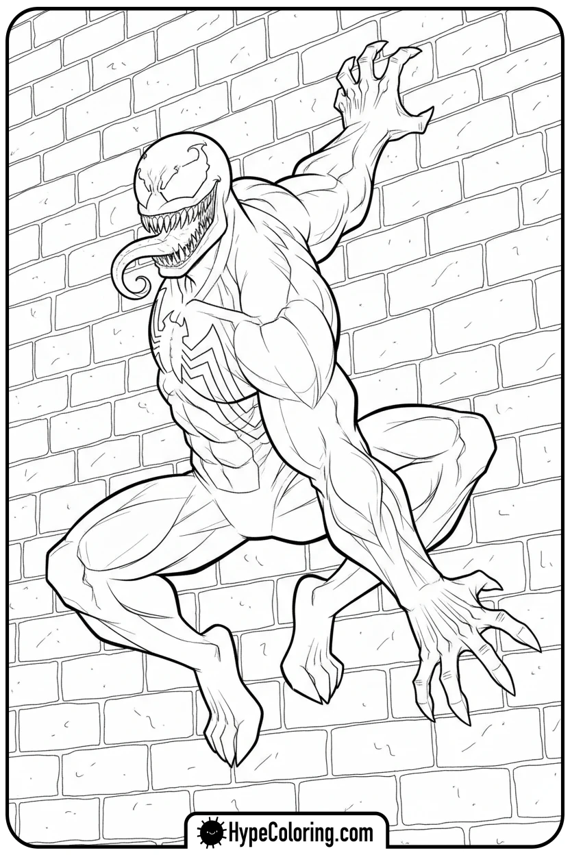 venom-crawling-on-wall - venom coloring page