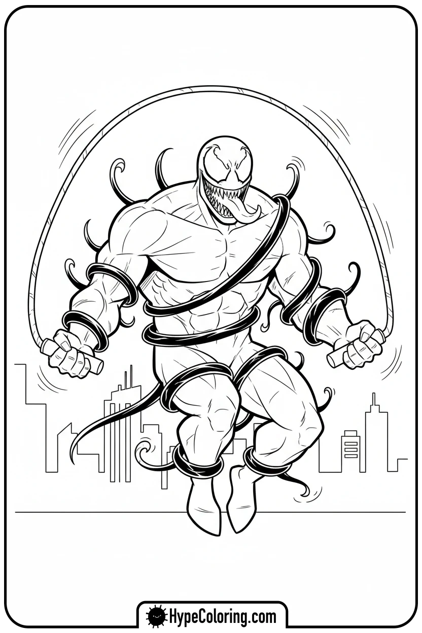 venom-jump-roping-with-tendril - venom coloring page