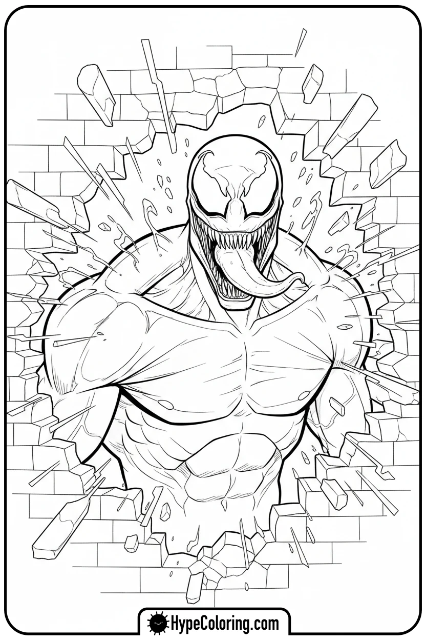 venom-bursting-through-wall - venom coloring page