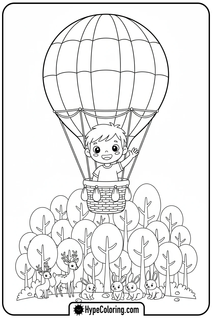 Click to download PDF willt-in-hot-air-balloon - winnie the pooh color pages