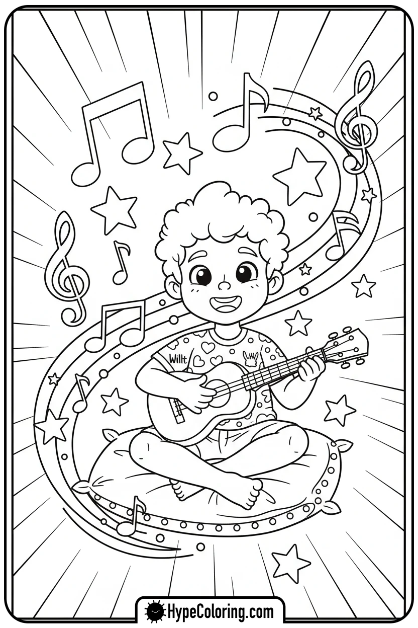 Click to download PDF willt-playing-ukulele - winnie the pooh color pages