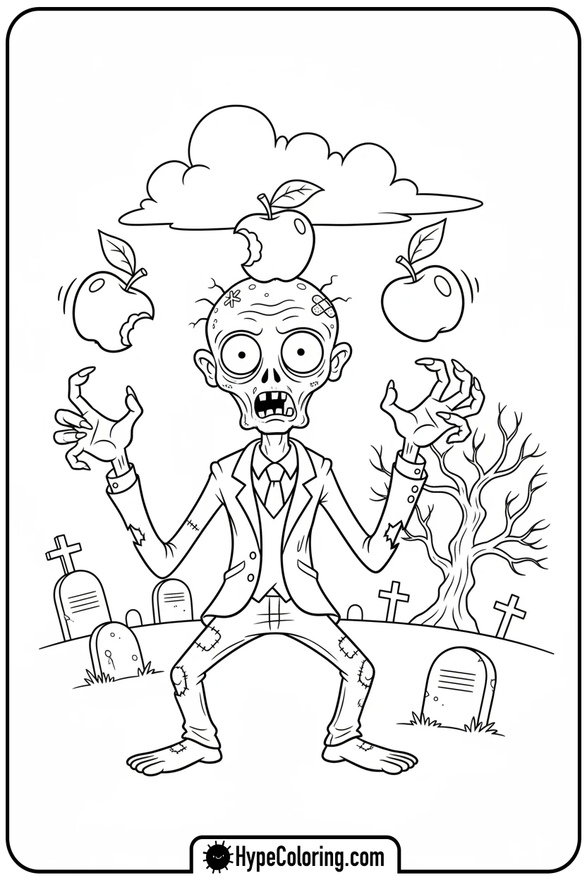 zombie-juggling-apples - zombie coloring page