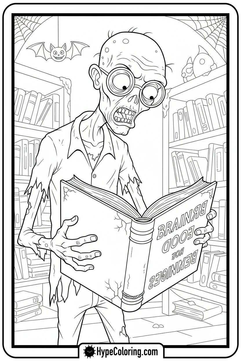 zombie-reading-upside-down - zombie coloring page