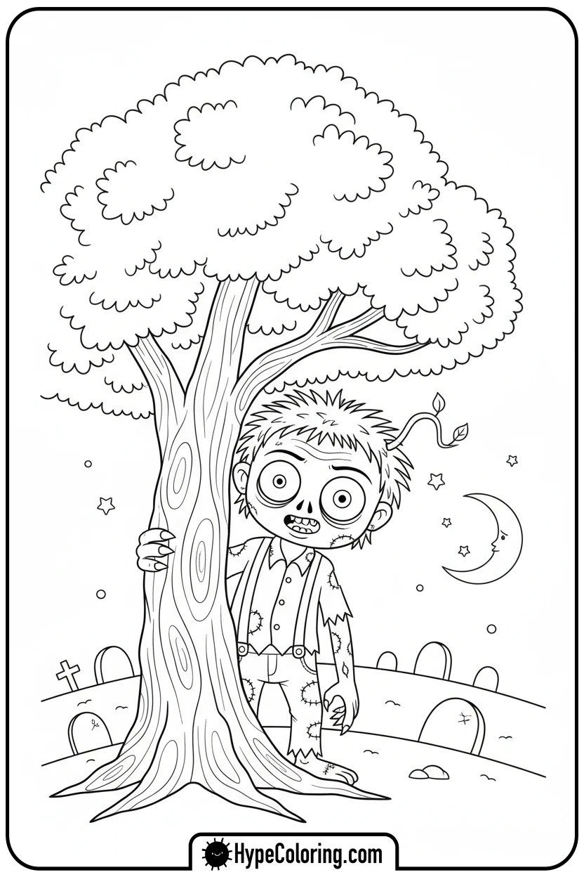 playful-zombie-peeking - zombie coloring page