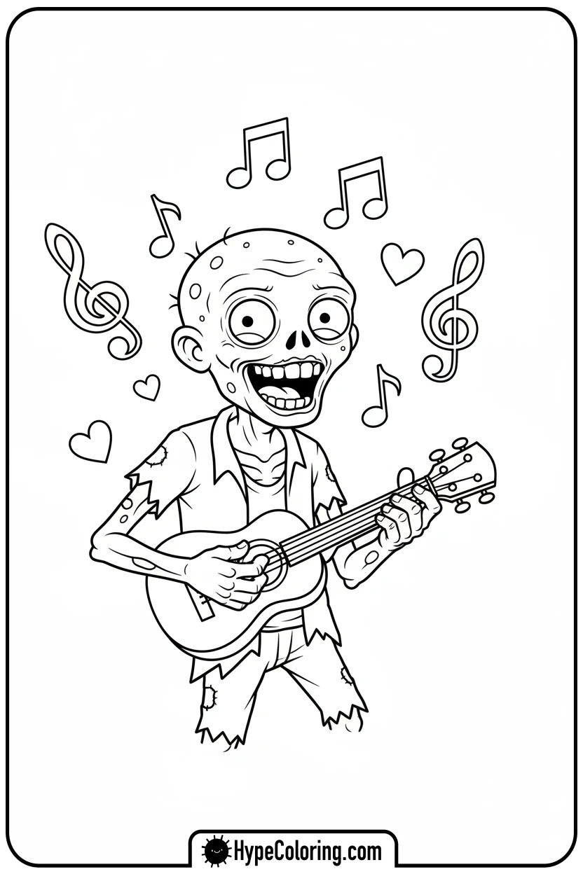 musical-zombie-with-ukulele - zombie coloring page