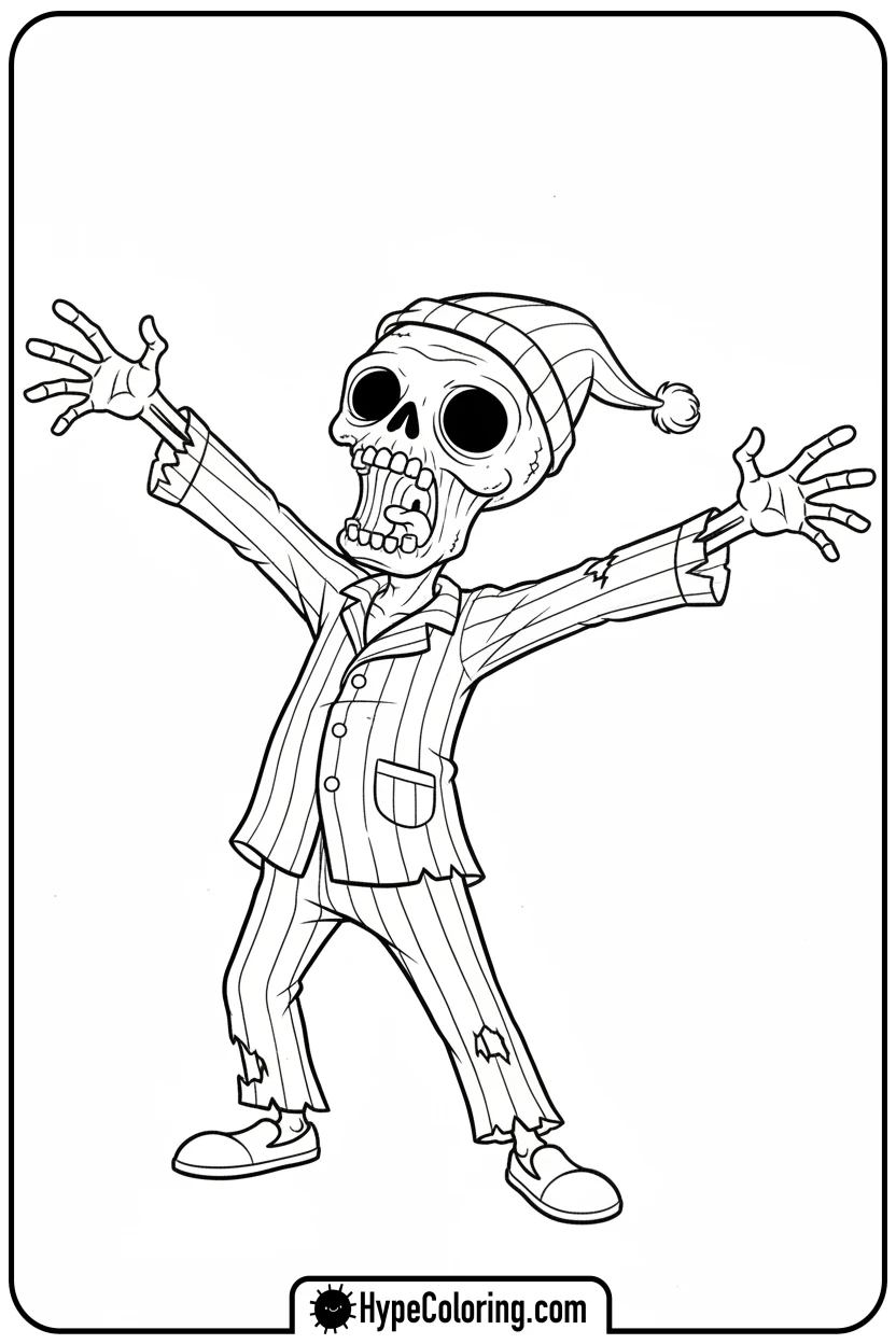 sleepy-zombie-yawning - zombie coloring page