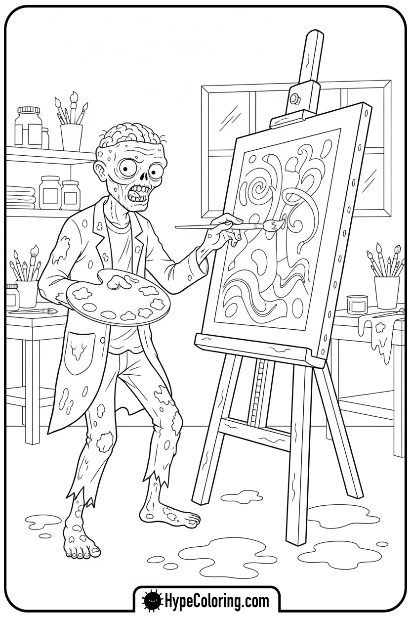 creative-zombie-painting - zombie coloring page
